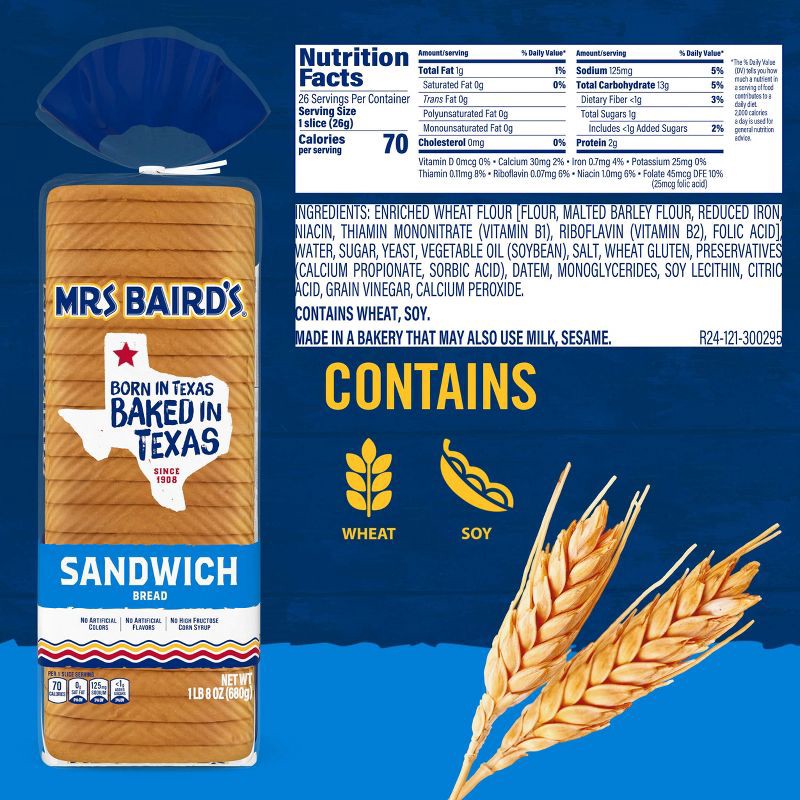 slide 4 of 11, Mrs Baird's Mrs. Baird's Sandwich Bread - 24oz, 24 oz