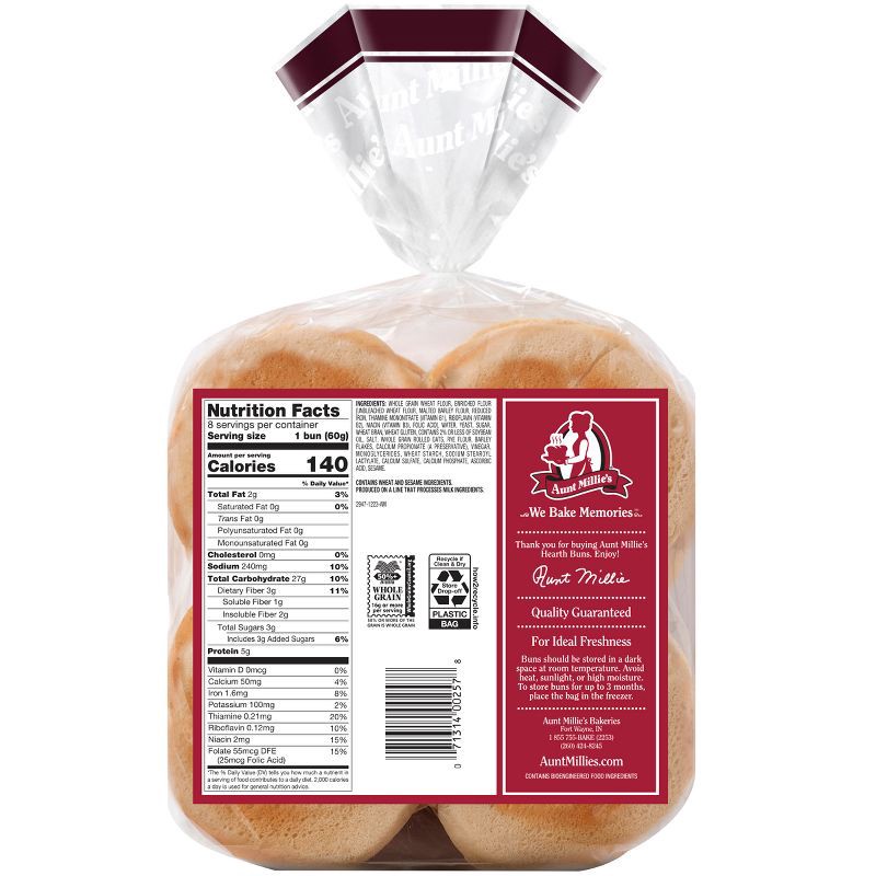 slide 2 of 7, Aunt Millie's Whole Grain Vegan Hamburger Buns - 17oz/8ct, 17 oz, 8 ct