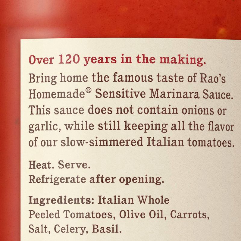 slide 3 of 5, Rao's Homemade Sensitive Formula Marinara Sauce Premium Quality All Natural Tomato Sauce & Pasta Sauce Keto Friendly Carb Conscious - 24oz, 24 oz