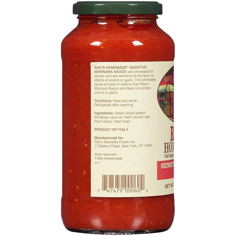 slide 5 of 5, Rao's Homemade Sensitive Formula Marinara Sauce Premium Quality All Natural Tomato Sauce & Pasta Sauce Keto Friendly Carb Conscious - 24oz, 24 oz