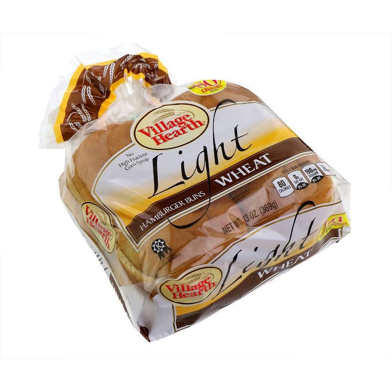 slide 2 of 4, Village Hearth Light Wheat Hamburger Buns - 13oz/8ct, 8 ct; 13 oz