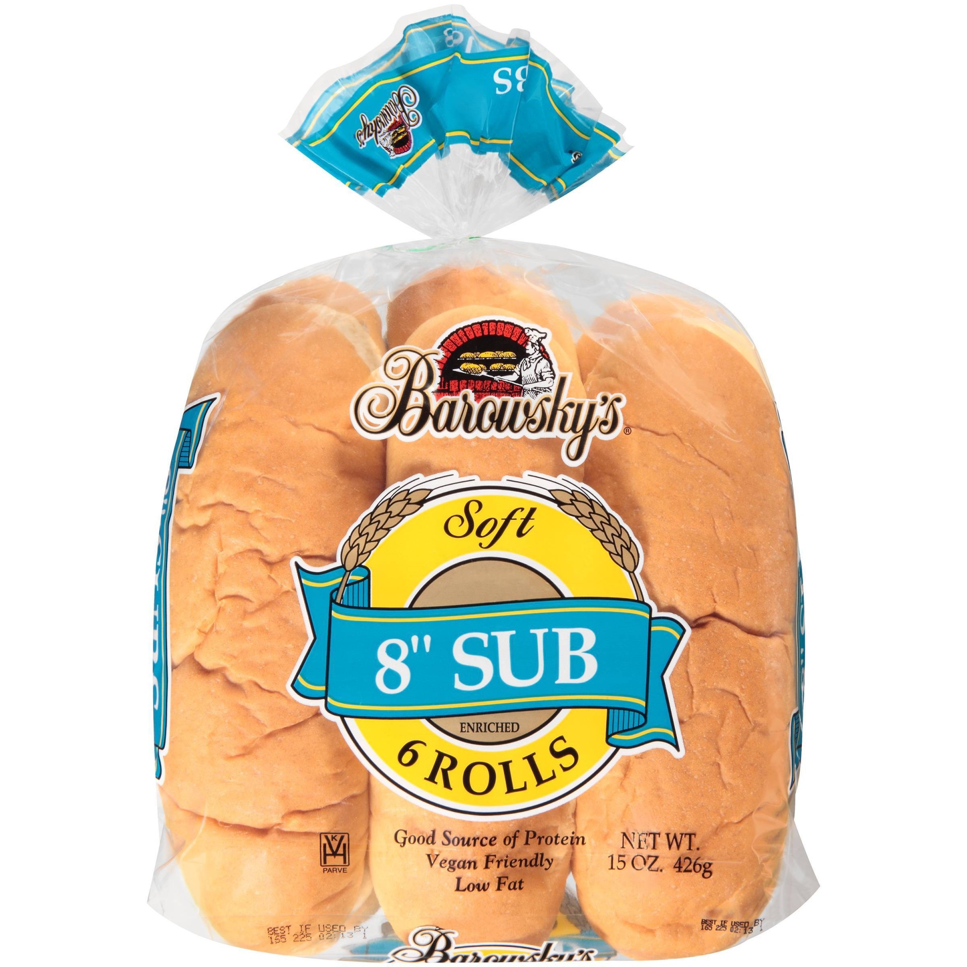 slide 1 of 3, Barowsky's 8" Sub Rolls, 15 oz, 6 ct