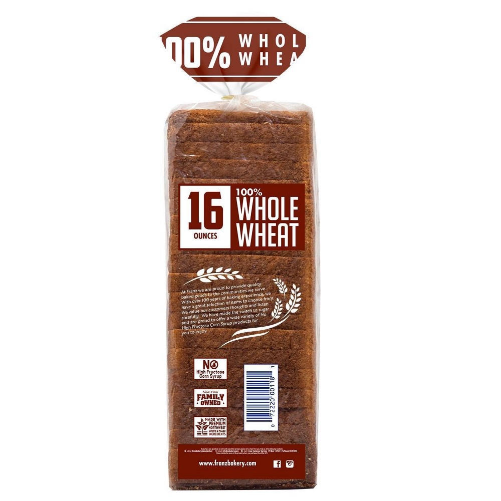 slide 5 of 5, Franz 100% Whole Wheat Bread, 16 oz