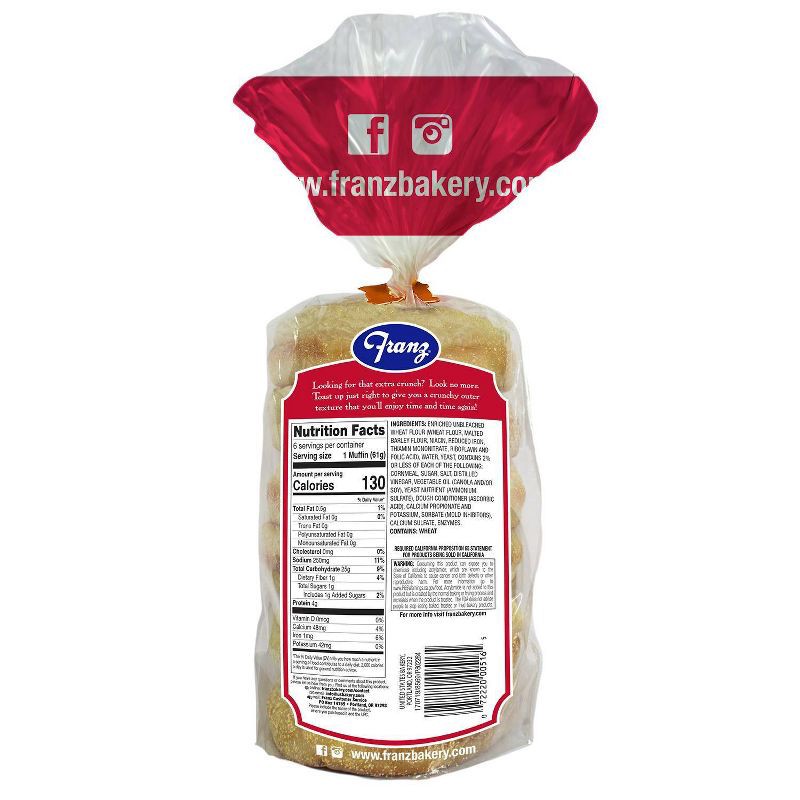 slide 5 of 5, Franz Extra Crisp English Muffins - 13oz/6ct, 6 ct; 13 oz
