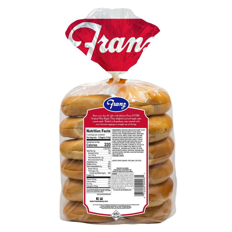 slide 3 of 4, New York Bagel Boys Franz Mini Plain Bagel - 20oz/12ct, 20 oz, 12 ct