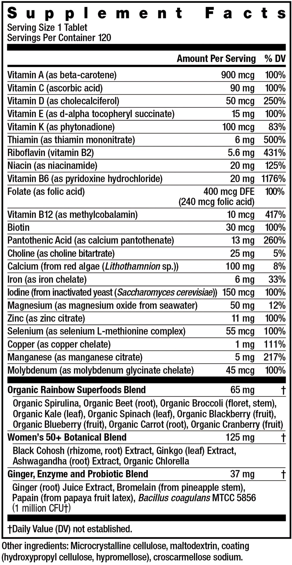 slide 3 of 5, Rainbow Light Women''s One 50+ High-Potency Multivitamin, Women's Daily Multivitamin Supports Whole Body Health, 120 Count, 1 Bottle, 1 ct