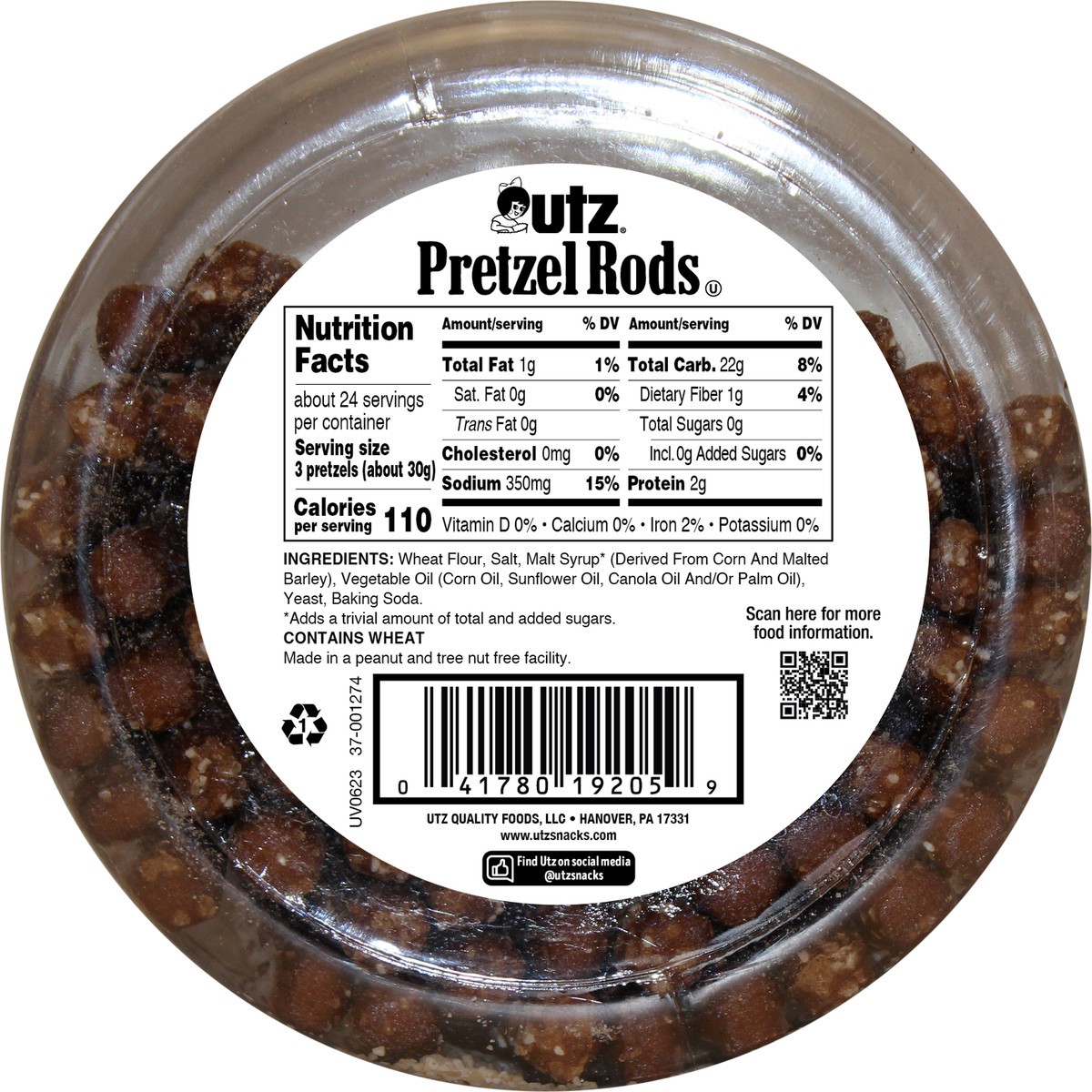 slide 6 of 7, Utz 25 oz Utz Old Fashioned Pretzel Rods Barrel, 25 oz