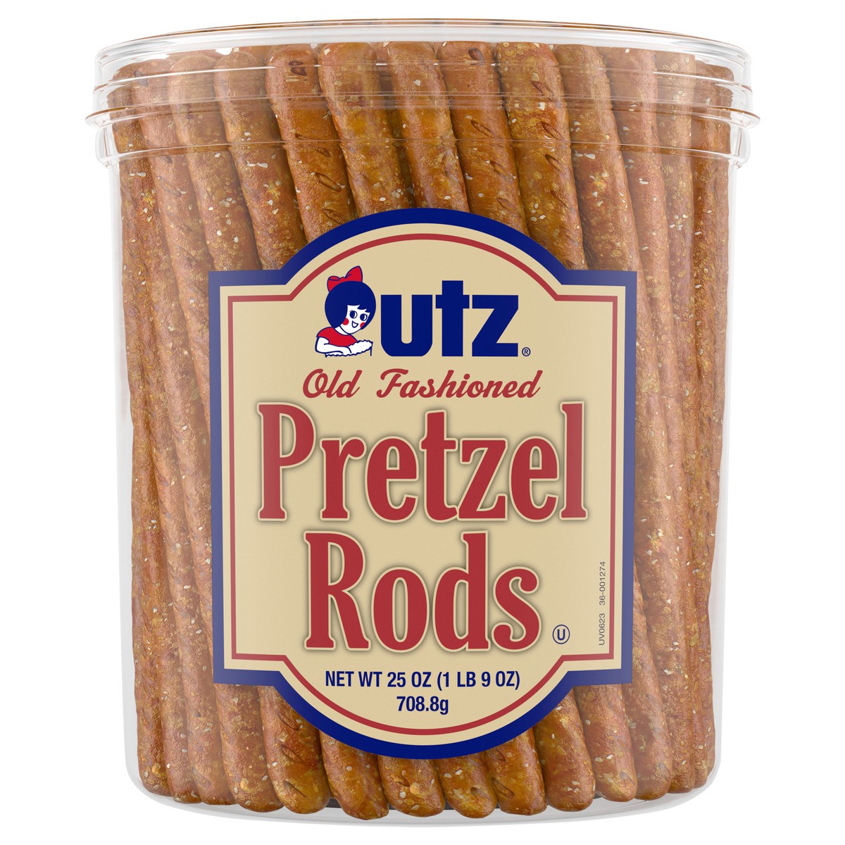 slide 1 of 7, Utz 25 oz Utz Old Fashioned Pretzel Rods Barrel, 25 oz