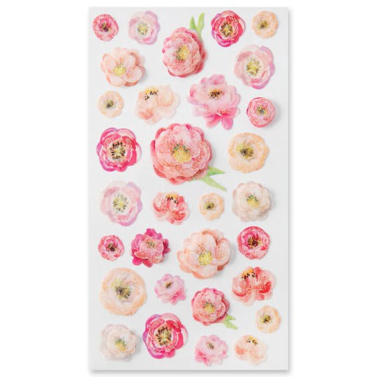 slide 1 of 3, Watercolor Peony Dimensional Stickers By Recollections, 3.87 in x 7 in