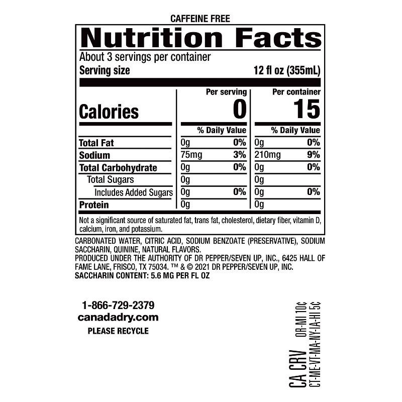 slide 6 of 6, Diet Canada Dry Tonic Water - 1 L Bottle, 1 liter