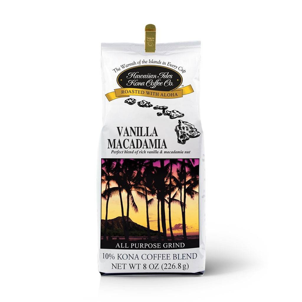slide 1 of 1, Hawaiian Isles Vanilla Macadamia Blend Medium Roast Ground Coffee, 8 oz