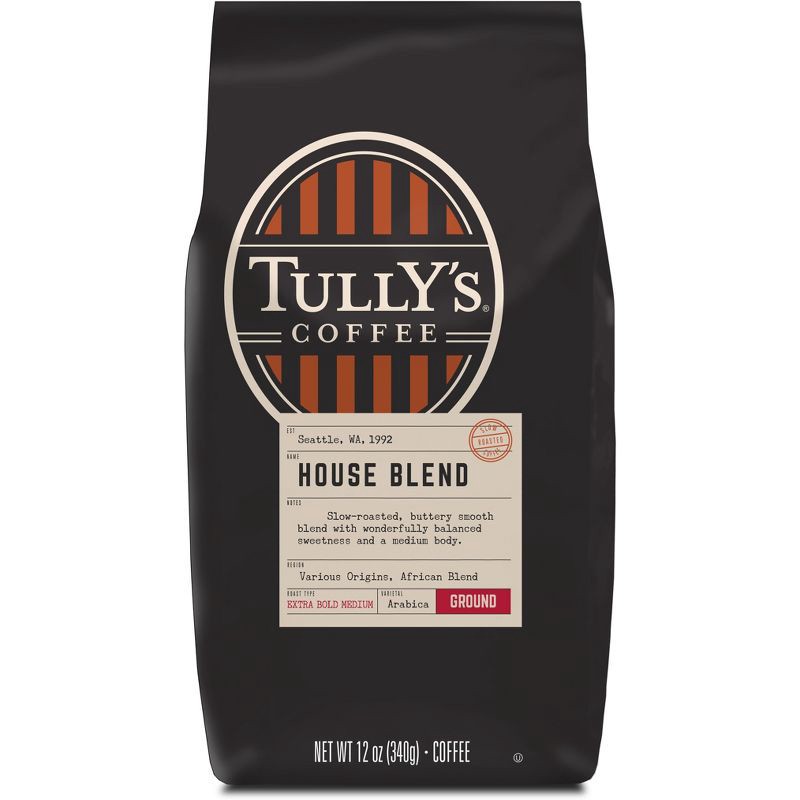 slide 1 of 5, Tully's Coffee House Blend Ground Coffee - Medium-Dark Roast - 12oz, 12 oz