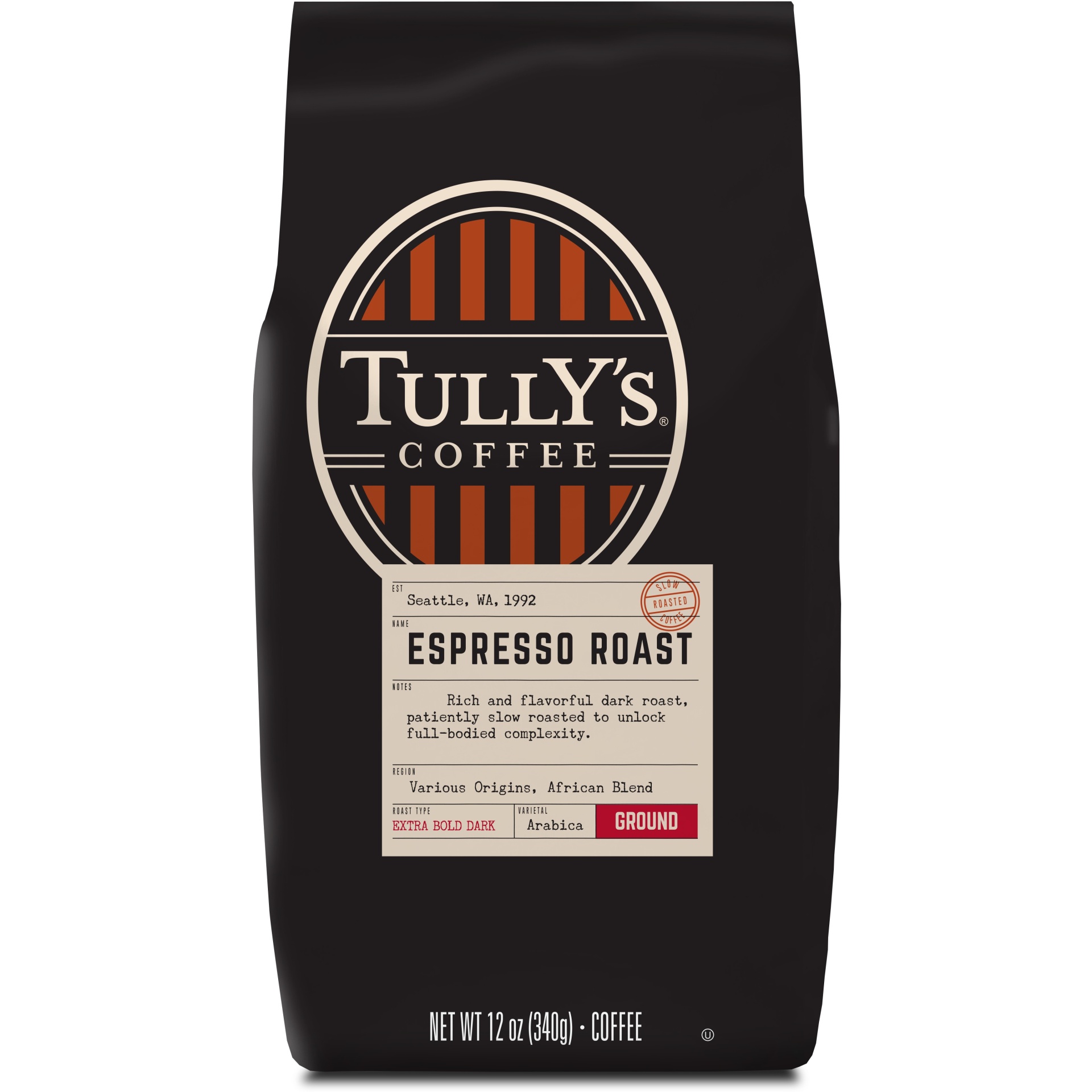 slide 1 of 5, Tully's Coffee Espresso Roast Ground Coffee - Dark Roast - 12oz, 12 oz