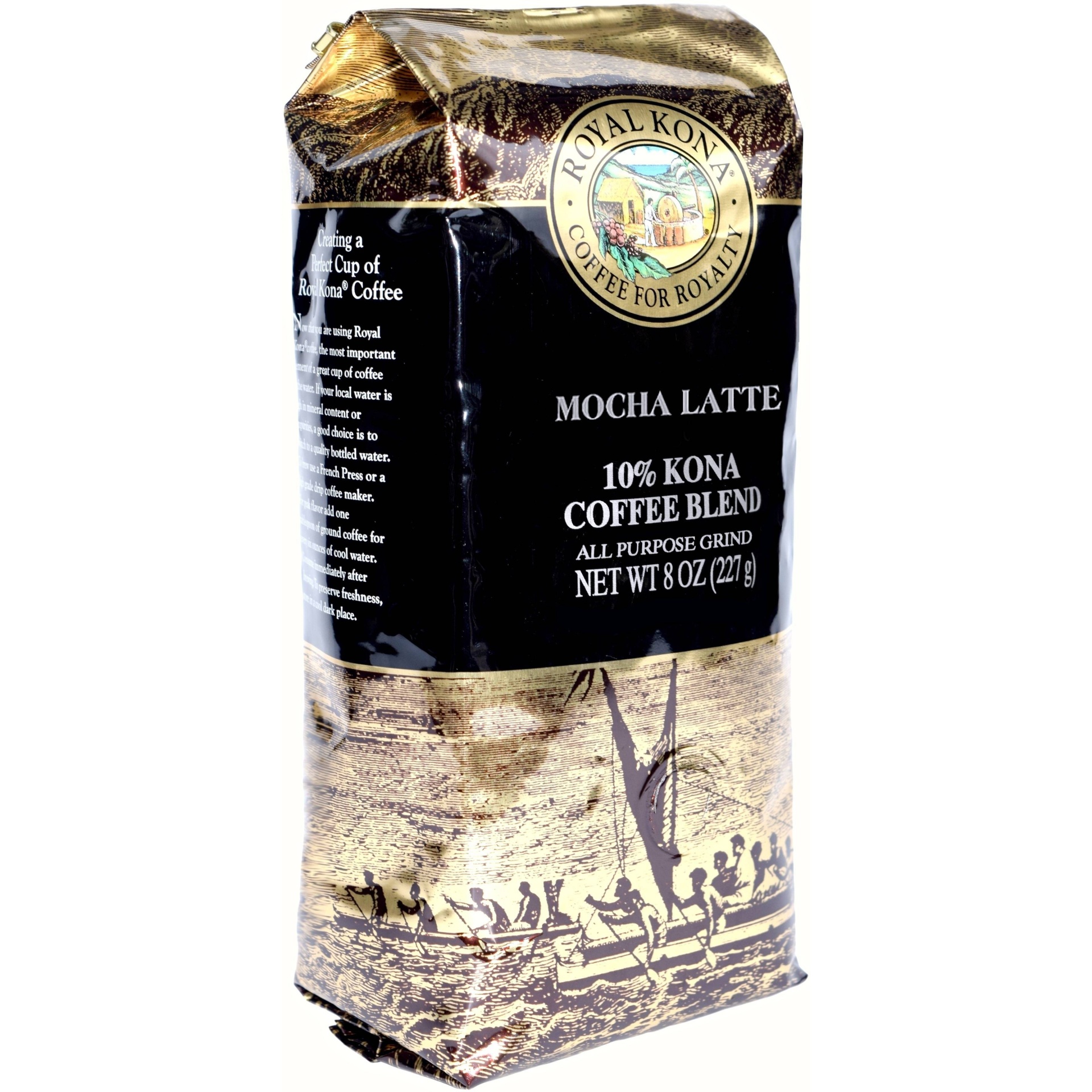 slide 1 of 3, Royal Kona Mocha Latte Medium Roast Ground Coffee, 8 oz