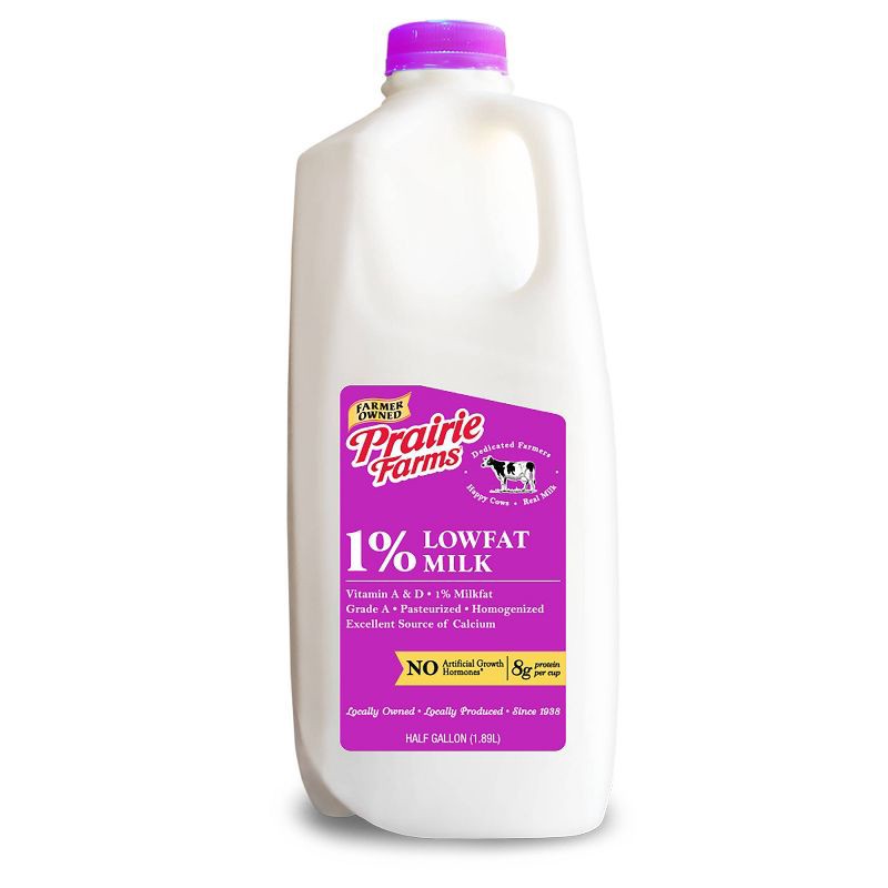 slide 1 of 3, Prairie Farms 1% Milk - 0.5gal, 1/2 gal