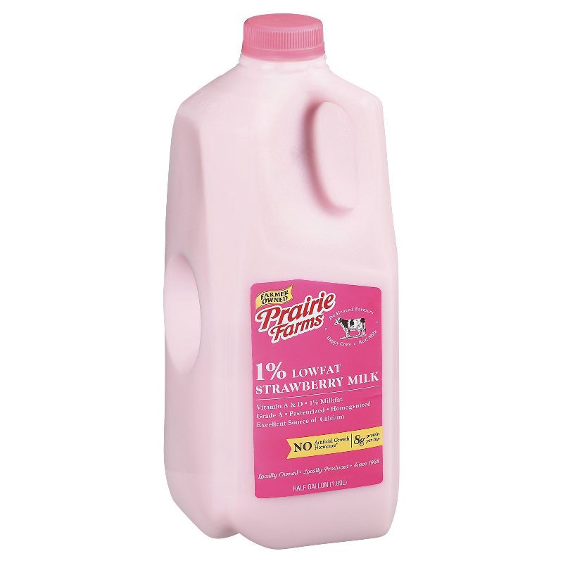 slide 2 of 3, Prairie Farms 1% Strawberry Milk - 0.5gal, 1/2 gal