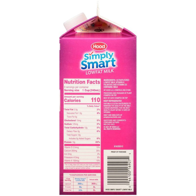 slide 5 of 7, Hood Simply Smart 1% Low Fat Milk - 0.5gal, 1/2 gal