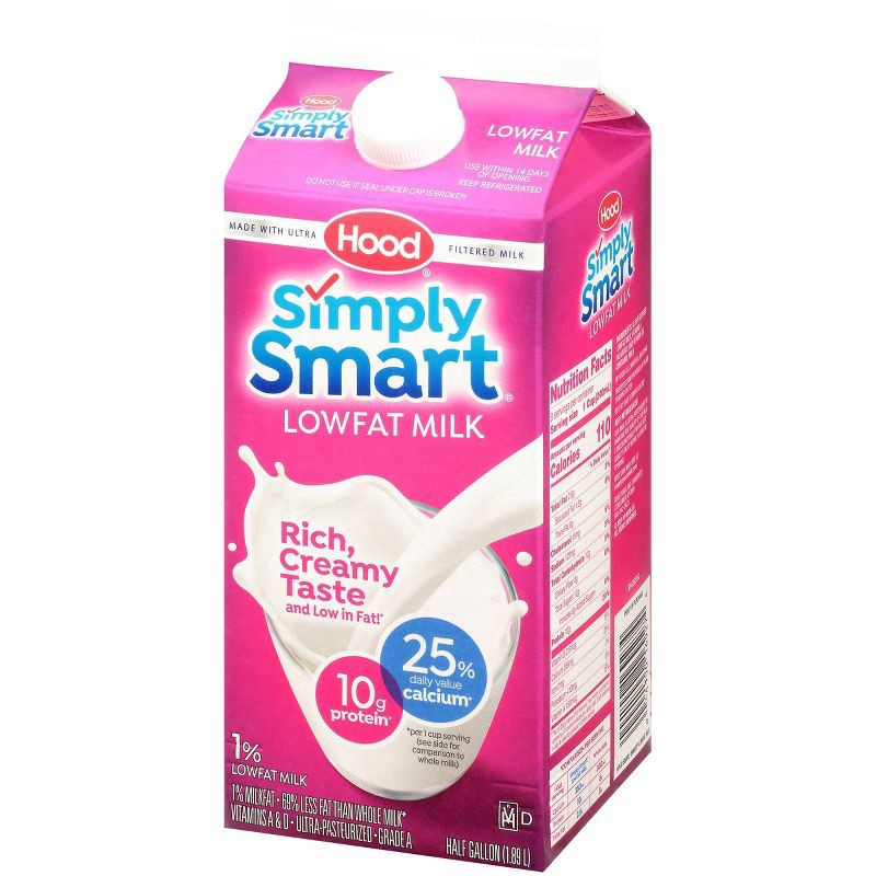 slide 4 of 7, Hood Simply Smart 1% Low Fat Milk - 0.5gal, 1/2 gal