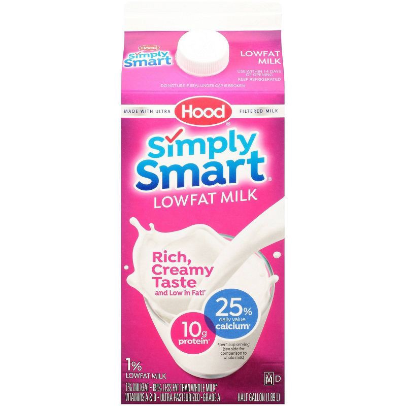 slide 1 of 7, Hood Simply Smart 1% Low Fat Milk - 0.5gal, 1/2 gal