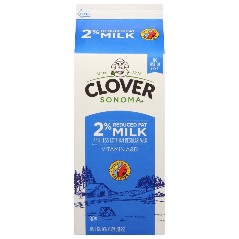 slide 2 of 2, Clover Sonoma 2% Milk - 0.5gal, 1/2 gal