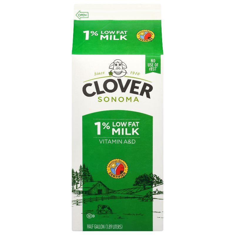 slide 2 of 2, Clover Stornetta Farms Clover Sonoma 1% Milk - 0.5gal, 1/2 gal