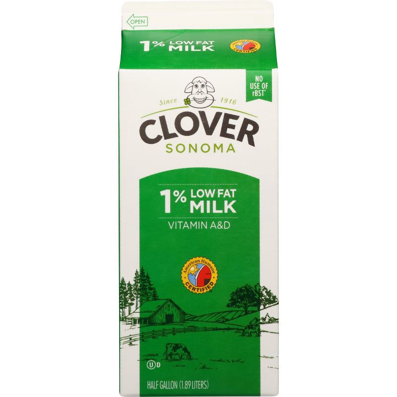 slide 2 of 7, Clover Sonoma 1% Milk - 0.5gal, 1/2 gal