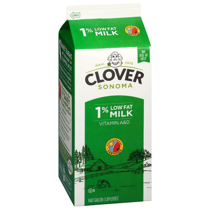slide 3 of 7, Clover Sonoma 1% Milk - 0.5gal, 1/2 gal