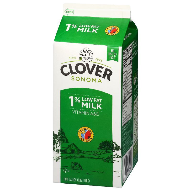 slide 4 of 7, Clover Sonoma 1% Milk - 0.5gal, 1/2 gal