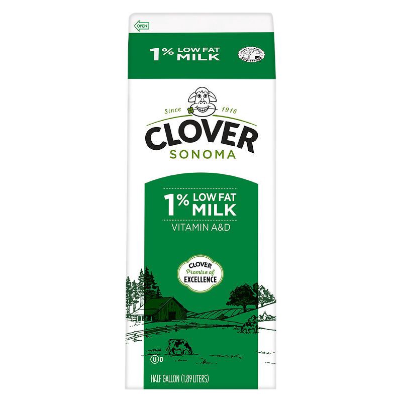 slide 1 of 2, Clover Stornetta Farms Clover Sonoma 1% Milk - 0.5gal, 1/2 gal