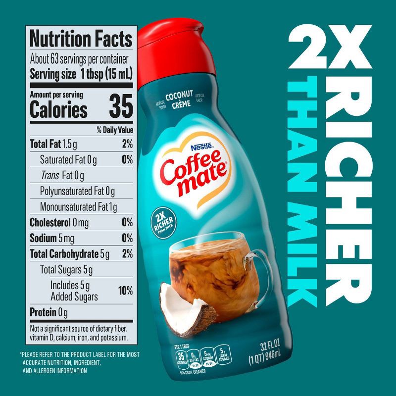 slide 7 of 12, Coffee mate Coconut Crème Coffee Creamer - 32 fl oz (1qt), 32 fl oz, 1 qt