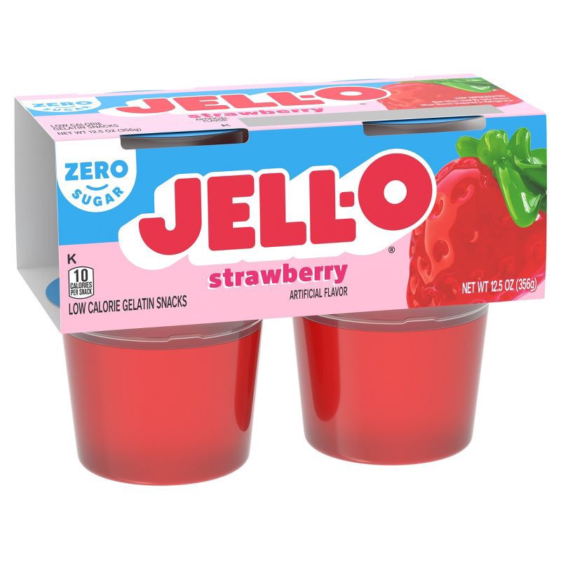 slide 8 of 9, Jell-O Strawberry Sugar Free Jello Cups Gelatin Snack - 12.5oz/4ct, 4 ct; 12.5 oz
