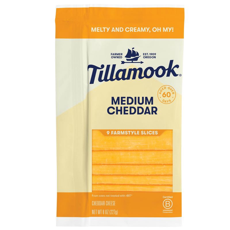 slide 1 of 10, Tillamook Farmstyle Medium Cheddar Cheese Slices - 8oz/9 slices, 8 oz