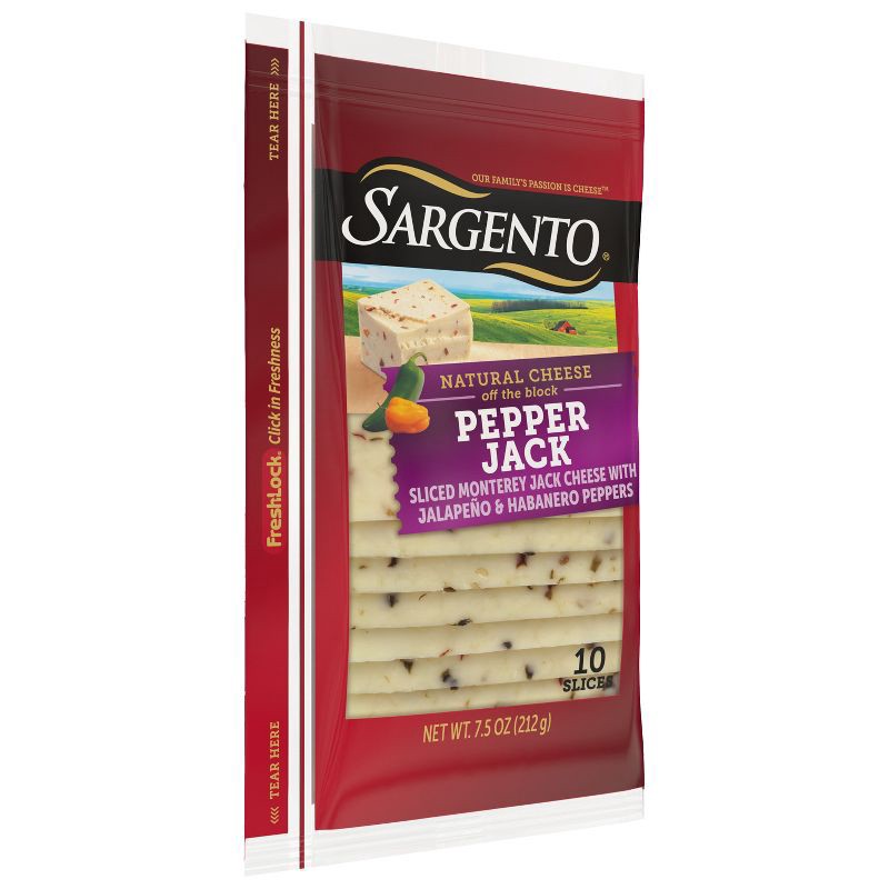 slide 4 of 8, Sargento Natural Pepper Jack Sliced Cheese - 7.5oz/10 slices, 7.5 oz