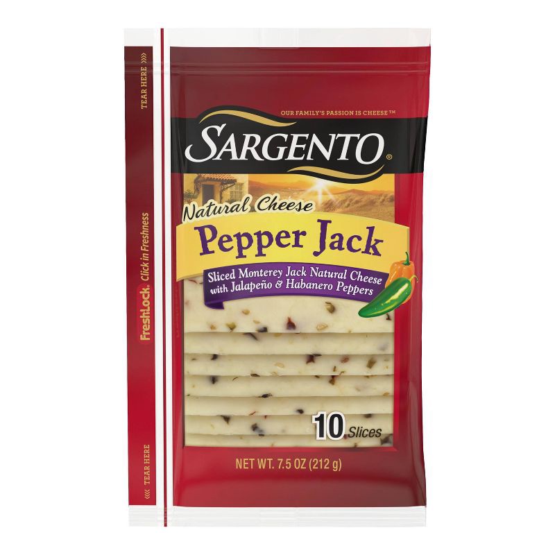 slide 1 of 8, Sargento Natural Pepper Jack Sliced Cheese - 7.5oz/10 slices, 7.5 oz