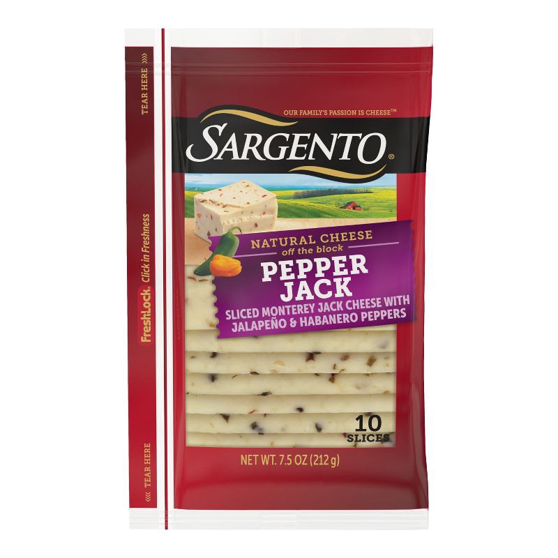 slide 1 of 8, Sargento Natural Pepper Jack Sliced Cheese - 7.5oz/10 slices, 7.5 oz