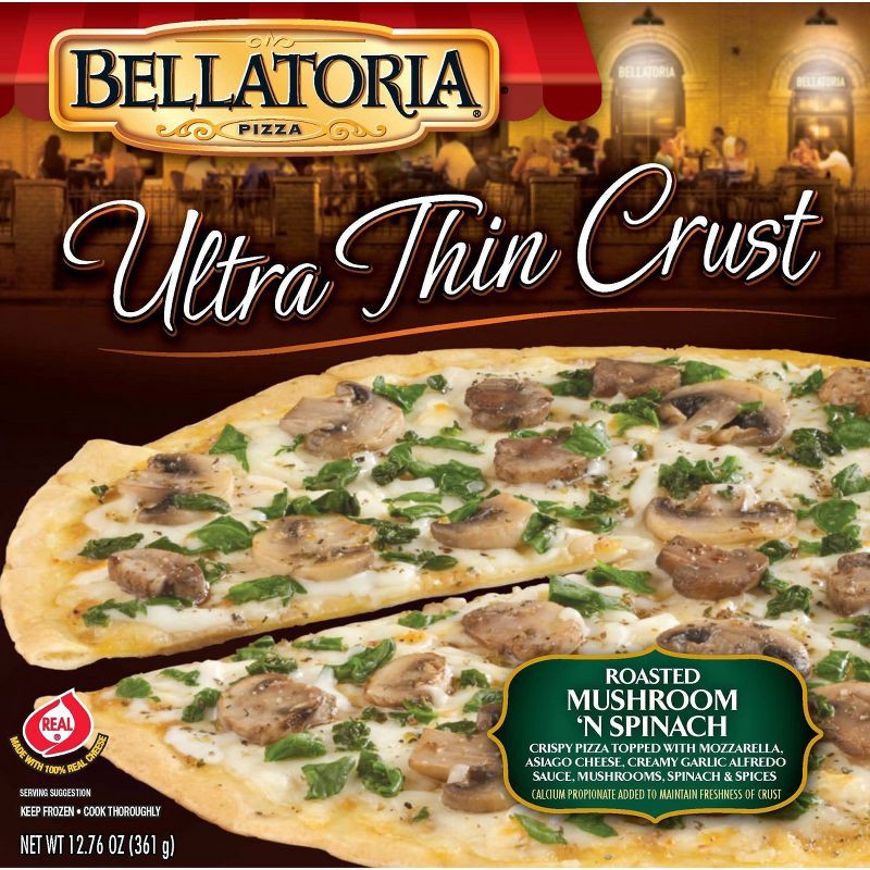 slide 1 of 3, Bellatoria Ultra Thin Crust Roasted Mushroom N' Spinach Frozen Pizza - 12.76oz, 12.76 oz