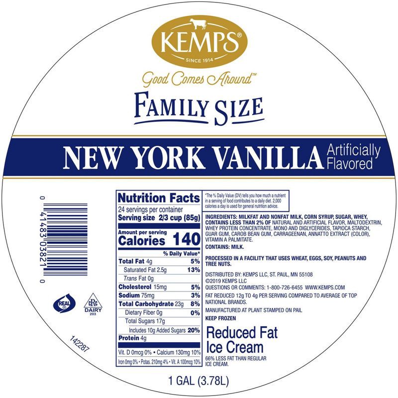 slide 5 of 5, Kemps New York Vanilla Reduced Fat Ice Cream - 128oz, 128 oz