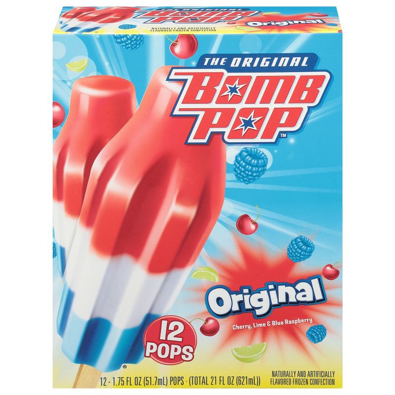 slide 2 of 8, Bomb Pop Original (Cherry, Lime, Blue Raspberry) Frozen Bars - 12pk/21 fl oz, 12 ct, 21 fl oz
