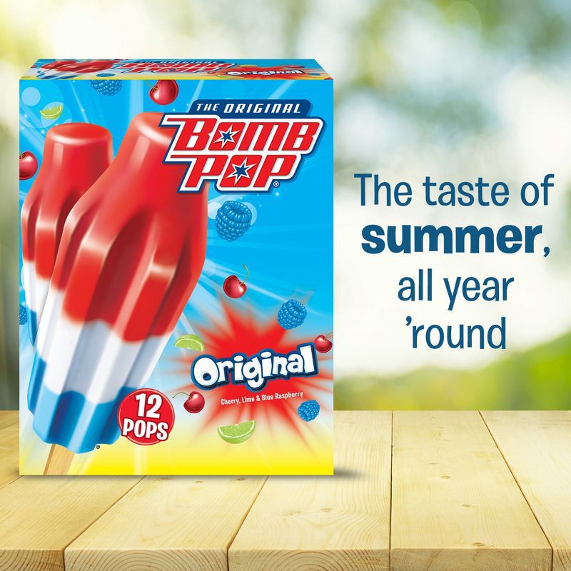 slide 3 of 8, Bomb Pop Original (Cherry, Lime, Blue Raspberry) Frozen Bars - 21 fl oz /12ct, 21 fl oz, 12 ct