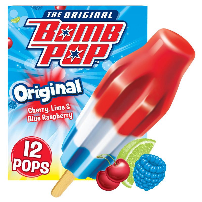 slide 1 of 8, Bomb Pop Original (Cherry, Lime, Blue Raspberry) Frozen Bars - 12pk/21 fl oz, 12 ct, 21 fl oz