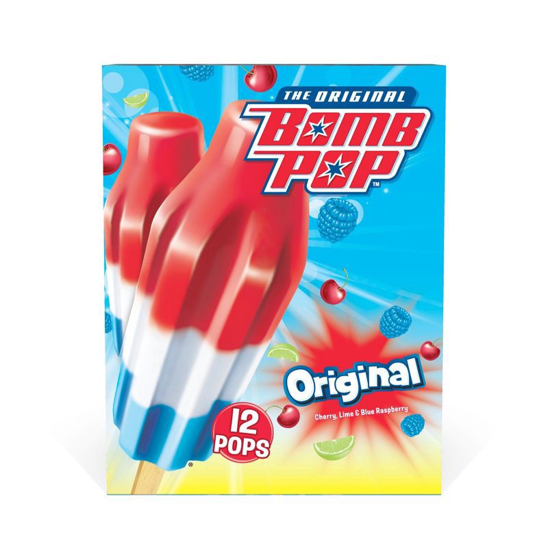 slide 1 of 8, Bomb Pop Original (Cherry, Lime, Blue Raspberry) Frozen Bars - 21 fl oz /12ct, 21 fl oz, 12 ct