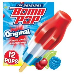 Bomb Pop Original (Cherry, Lime, Blue Raspberry) Frozen Bars - 12pk/21 fl oz