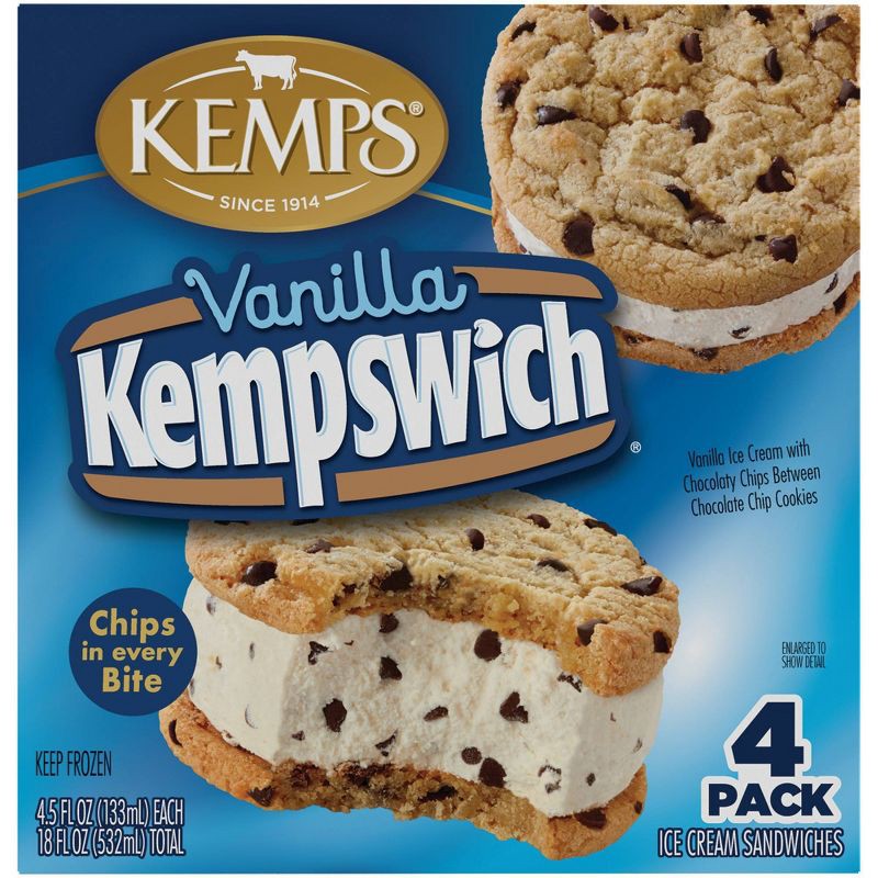 slide 2 of 8, Kemps Vanilla Frozen Kempswich - 4pk, 4 ct
