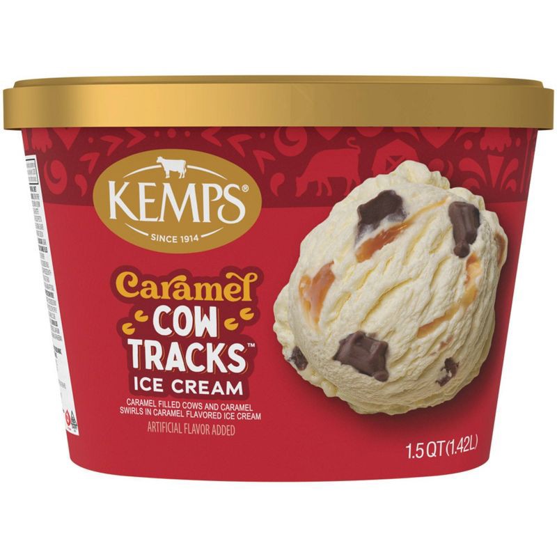 slide 2 of 8, Kemps Caramel Cow Tracks Premium Ice Cream - 48oz, 48 oz