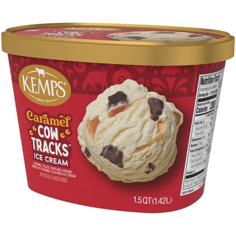slide 4 of 8, Kemps Caramel Cow Tracks Premium Ice Cream - 48oz, 48 oz
