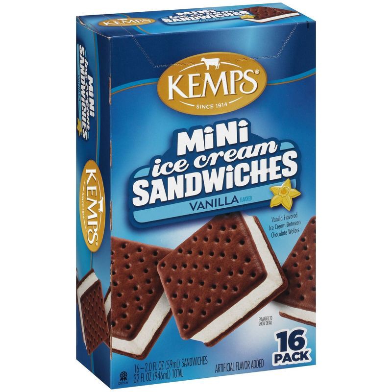 slide 2 of 5, Kemps Mini Vanilla Ice Cream Sandwiches - 16pk, 16 ct