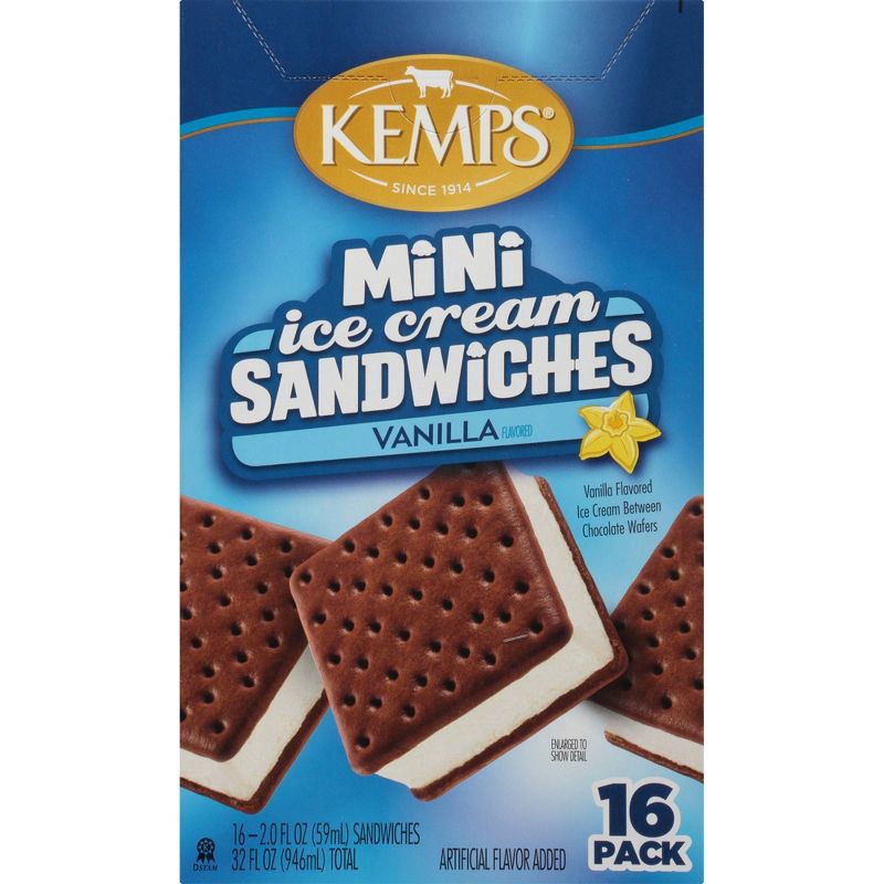 slide 1 of 5, Kemps Mini Vanilla Ice Cream Sandwiches - 16pk, 16 ct