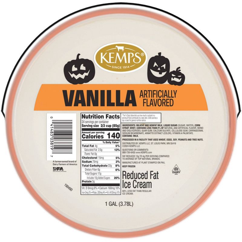 slide 7 of 8, Kemps Vanilla Reduced Fat Ice Cream - 128oz, 128 oz