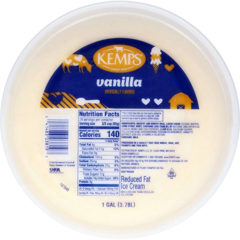 slide 7 of 8, Kemps Vanilla Reduced Fat Ice Cream - 128oz, 128 oz