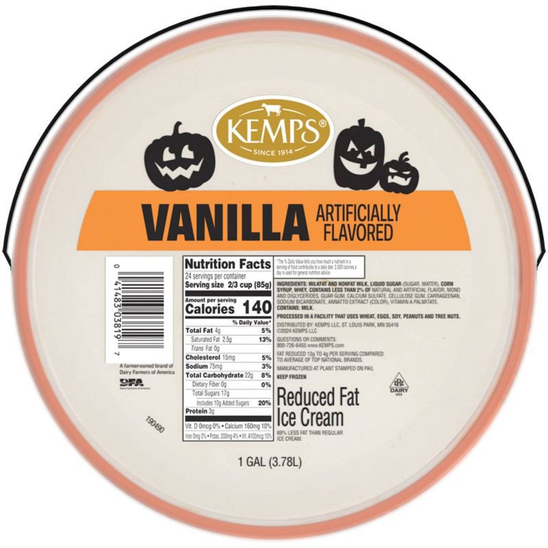 slide 7 of 8, Kemps Vanilla Reduced Fat Ice Cream - 128oz, 128 oz
